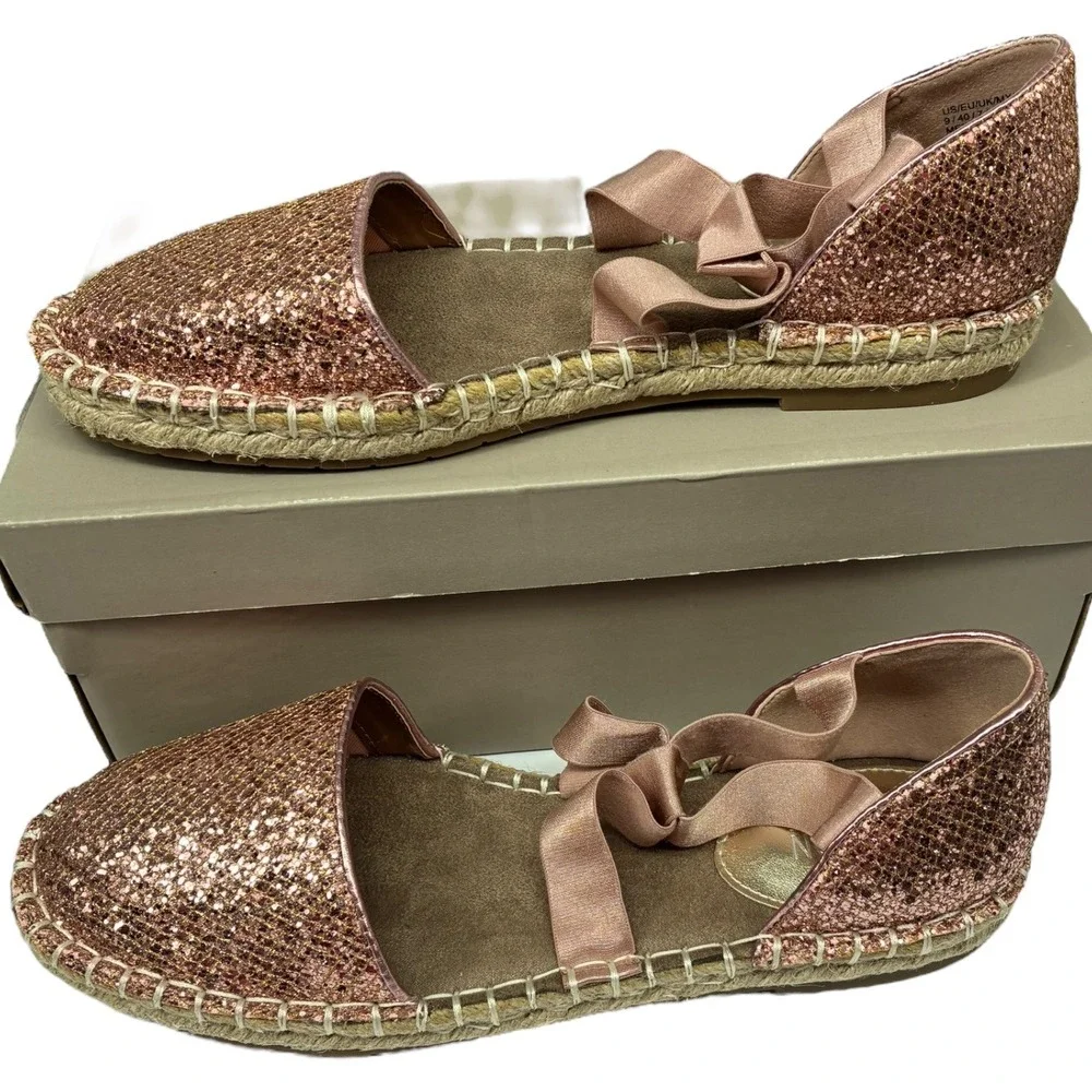 Kenneth Cole Reaction Luna Rose Gold Glitter Espadrille Flats‎ DOrsay 9 Med
